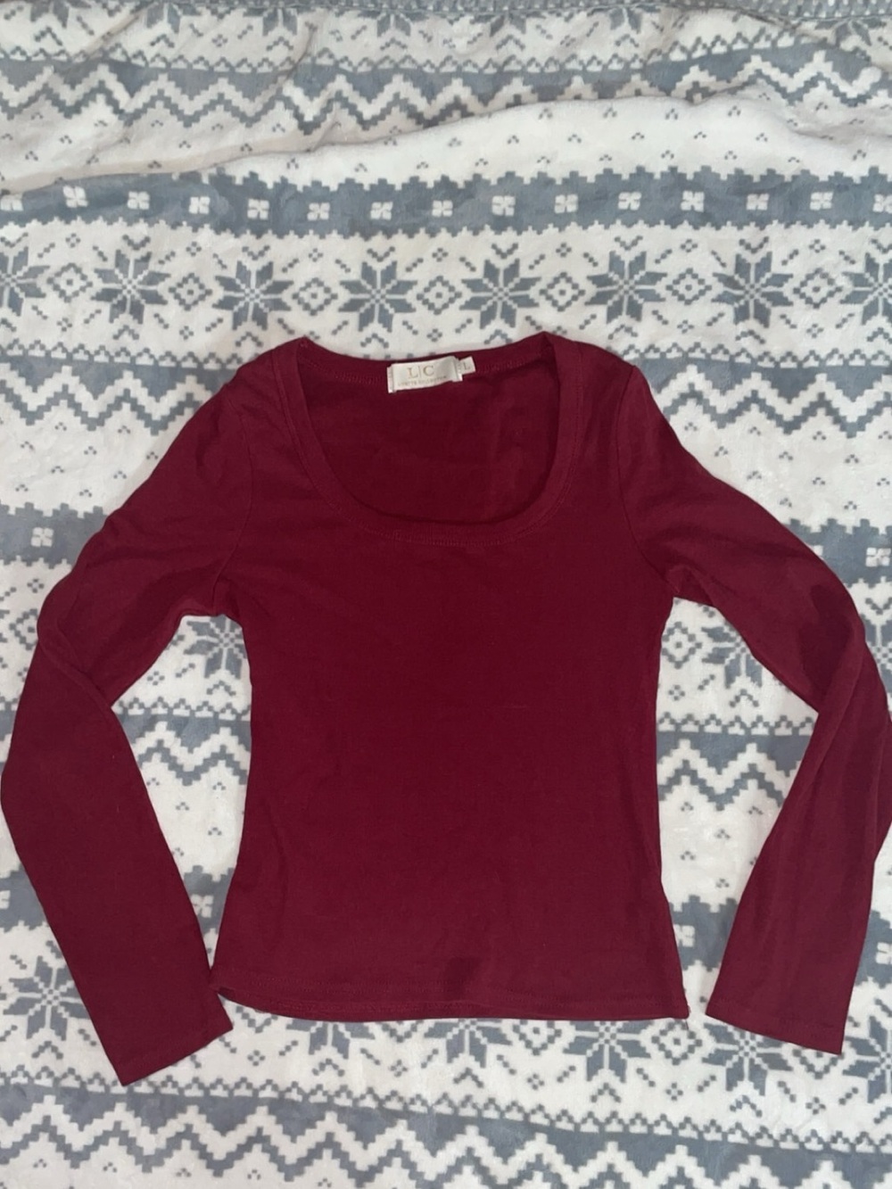 Burgundy Long-Sleeve Scoop Neck Top